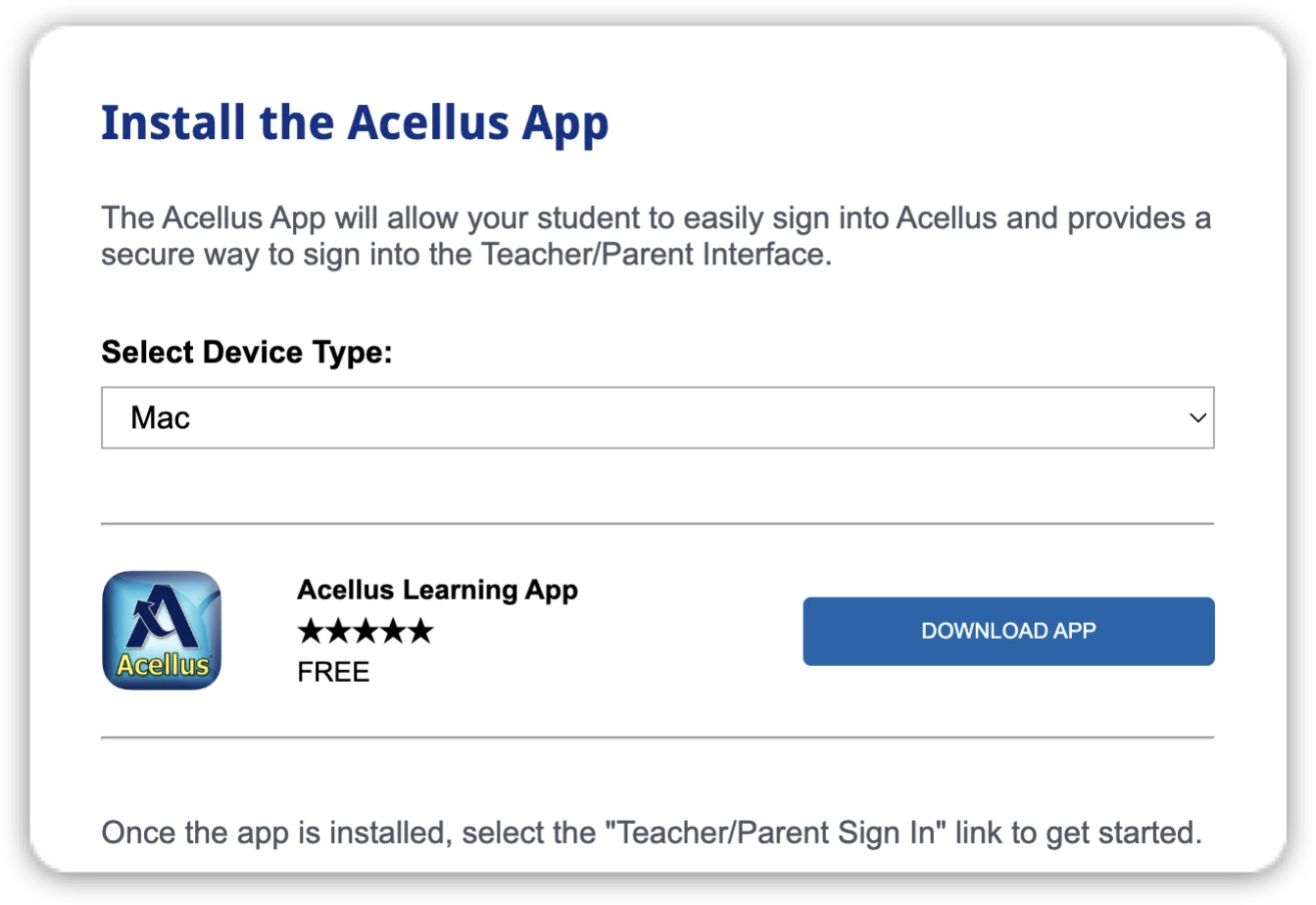 On the Installation page, download the Acellus app.