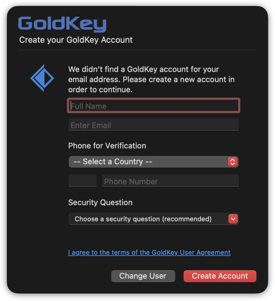 Create your GoldKey Account for secure sign in.