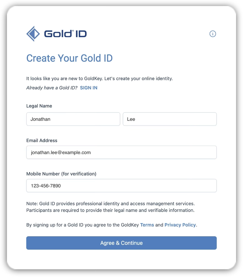 Create a Gold ID for secure sign in.